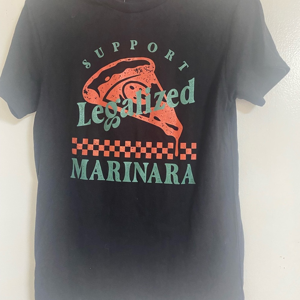 Black Graphic Tee with Pizza Design